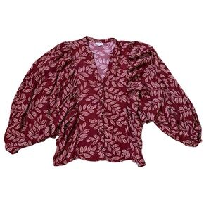 THE ODELLS Women’s Piper Top Batwing Boho Floral Red Cardinal Long Sleeve S